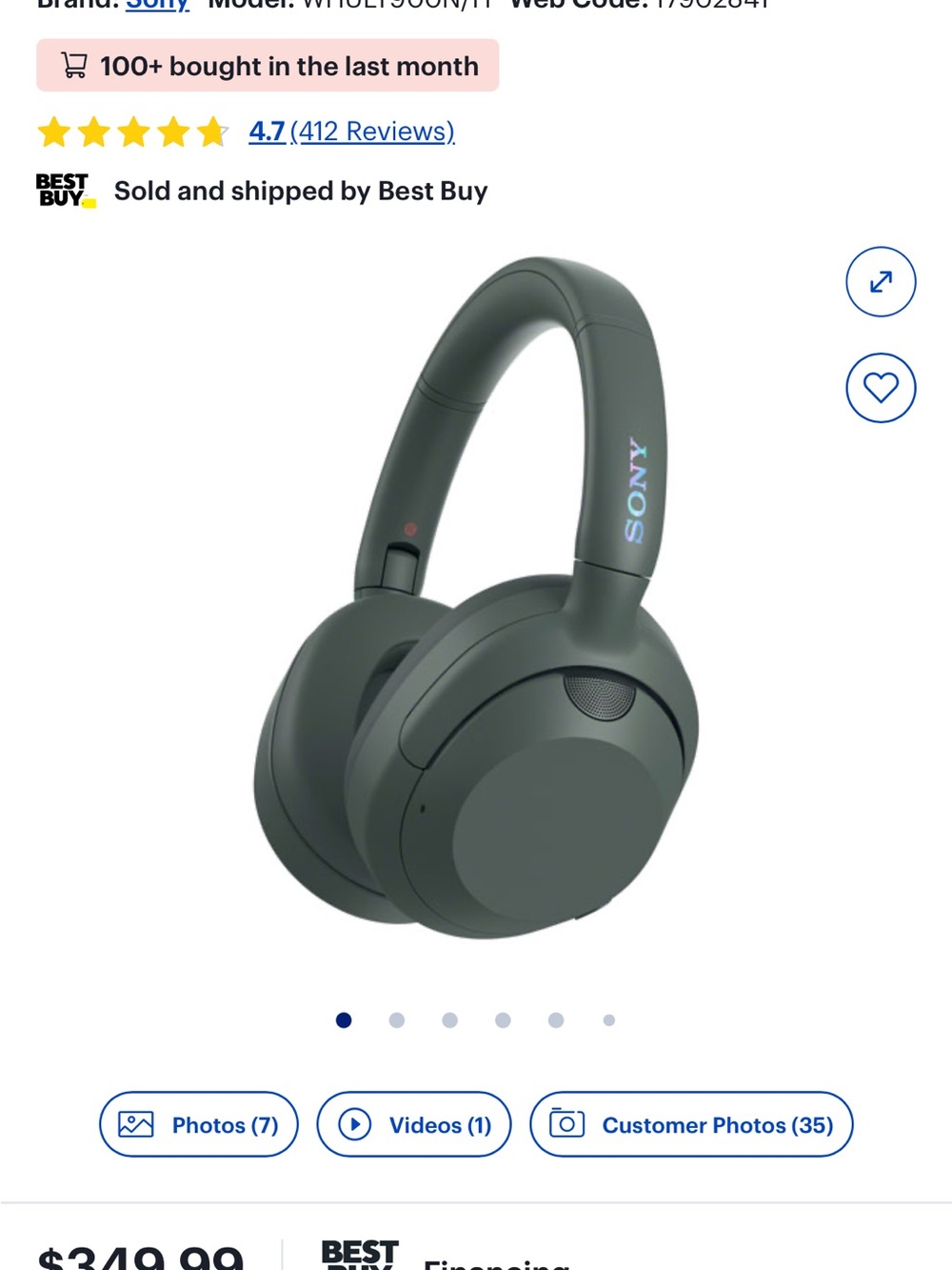 Sony Over-Ear Wireless Headphones in Dark Green